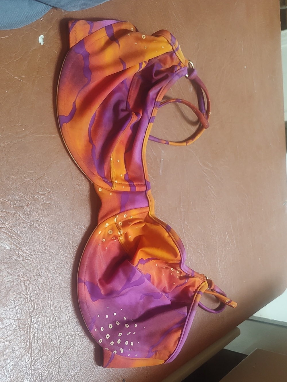 Bold Orange & Purple Underwire Bikini Top with Accents New